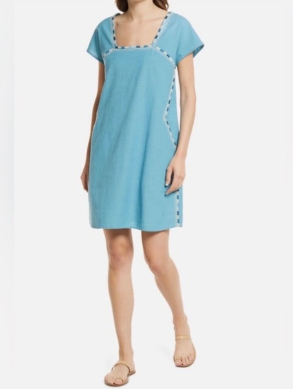 FAHERTY Organic Cotton Embroidered Jetty Dress S/S Delphinium Blue Pockets